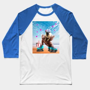 Pug Sloth - Cute Funny Pug Riding Skating Sloth Baseball T-Shirt